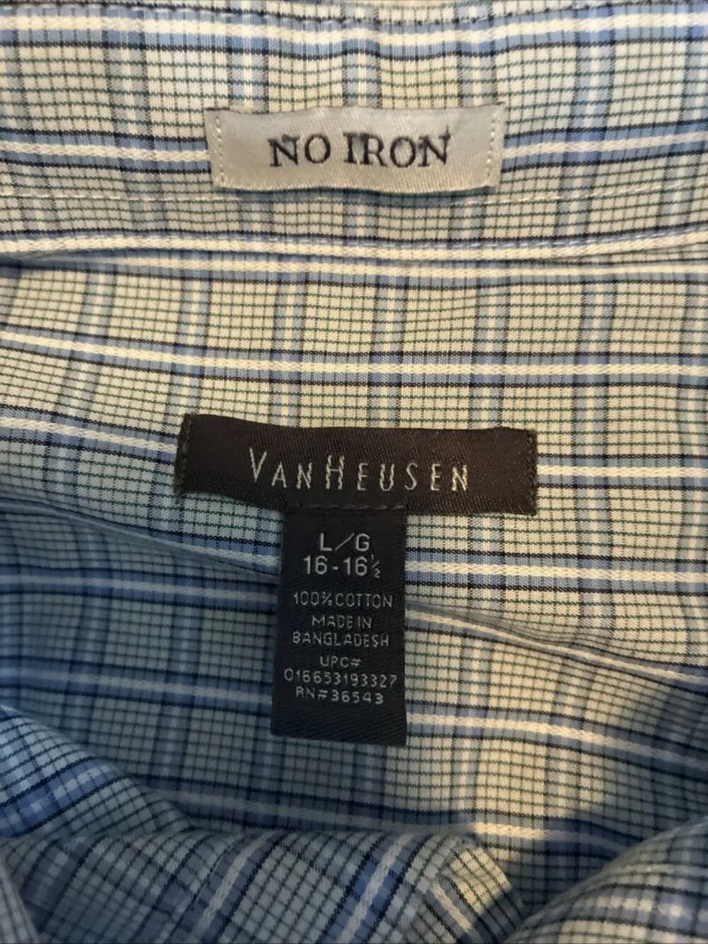 Van Heusen Mens Button Down Shirt Blue Plaid Cotton Dress Shirt L 16 16.5 - Picture 5 of 6